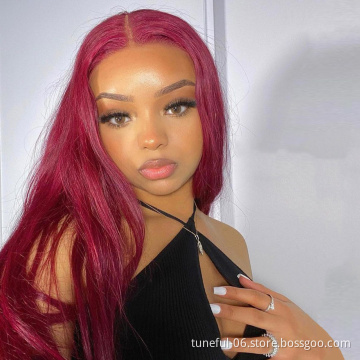 Factory Direct 150% 180% Density HD Transparent Lace 99J color Human Hair Wigs for beautiful woman